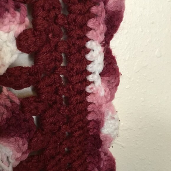 Hand-Crochet Large Burgundy Afghan Geometric Pattern 63" H x 42" L - Picture 4 of 4